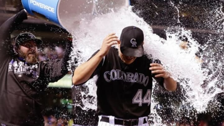 Tyler Anderson gets the splash treatment from his Colorado Rockies teammates
