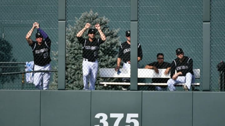 Sep 5, 2016; Denver, CO, USA; General view of the bullpen of the Colorado Rockies during the ninth inning against San Francisco Giants at Coors Field. The Rockies defeated the Giants 6-0. Mandatory Credit: Ron Chenoy-USA TODAY Sports