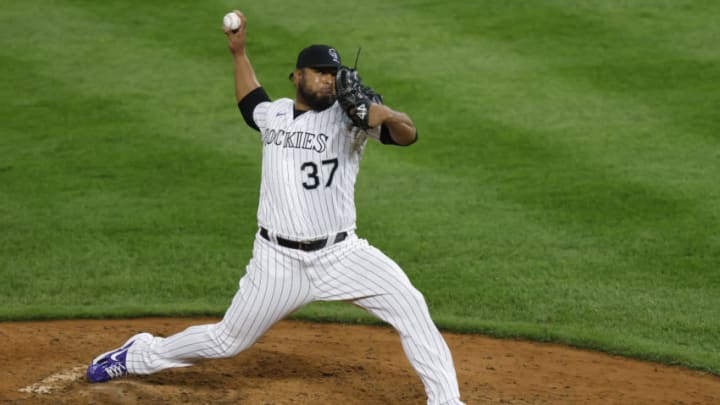 DENVER, CO - SEPTEMBER 01: Relief pitcher Jairo Diaz #37 of the Colorado Rockies delivers to home plate during the sixth inning against the San Francisco Giants at Coors Field on September 1, 2020 in Denver, Colorado. (Photo by Justin Edmonds/Getty Images)