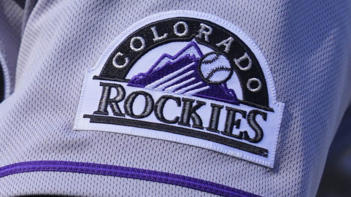 PHILADELPHIA, PA - APRIL 28: A general view of the Colorado Rockies logo against the Philadelphia Phillies at Citizens Bank Park on April 28, 2022 in Philadelphia, Pennsylvania. The Phillies defeated the Rockies 7-1. (Photo by Mitchell Leff/Getty Images)