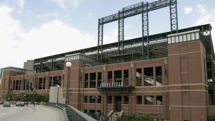 DENVER - JUNE 14: A general view of the exterior centerfield entrance (from the street above) to Coors Field, home of the Colorado Rockies on June 14, 2004 in Denver, Colorado. (Photo by Brian Bahr/Getty Images)