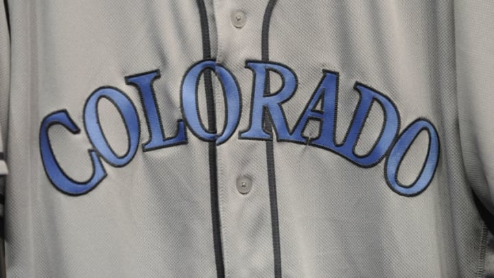 MIAMI, FL - JUNE 19: A detailed view of the front of the Colorado Rockies jersey worn by the players before the Fathers Day game against the Miami Marlins at Marlins Park on June 19, 2016 in Miami, Florida. (Photo by Eric Espada/Getty Images)