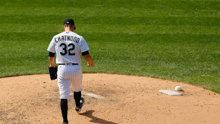 DENVER, CO - AUGUST 20: Relief pitcher Tyler Chatwood #32 of the Colorado Rockies walks back to the mound after giving up a home run to Jesus Aguilar of the Milwaukee Brewers during the seventh inning at Coors Field on August 20, 2017 in Denver, Colorado. (Photo by Justin Edmonds/Getty Images)