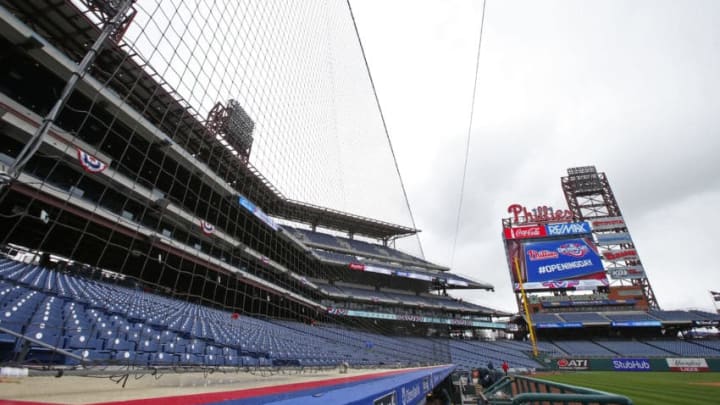 PHILADELPHIA, PA - APRIL 07: New protective netting stretches the length of the dugout to protect fans at Citizens Bank Park before the Philadelphia Phillies Opening Day game against the Washington Nationals on April 7, 2017 in Philadelphia, Pennsylvania. (Photo by Rich Schultz/Getty Images)