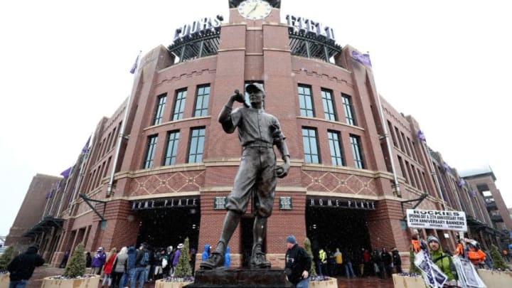 DENVER, CO - APRIL 06: Fans enter the stadium before the Colorado Rockies home opener against the Atlanta Braves at Coors Field on April 6, 2018 in Denver, Colorado. (Photo by Matthew Stockman/Getty Images)