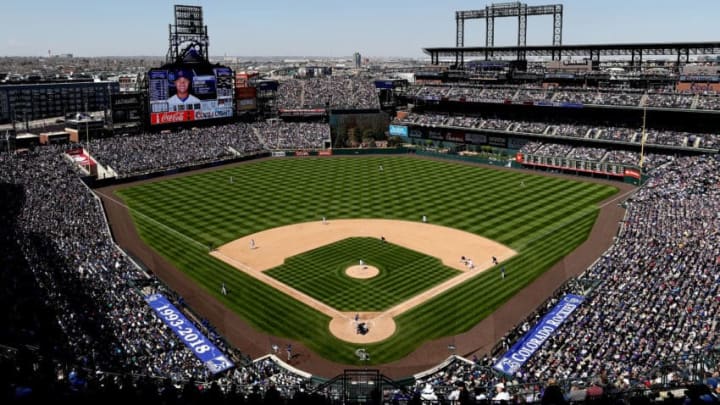 DENVER, CO - APRIL 22: The Colorado Rockies play the Chicago Cubs at Coors Field on April 22, 2018 in Denver, Colorado. (Photo by Matthew Stockman/Getty Images)