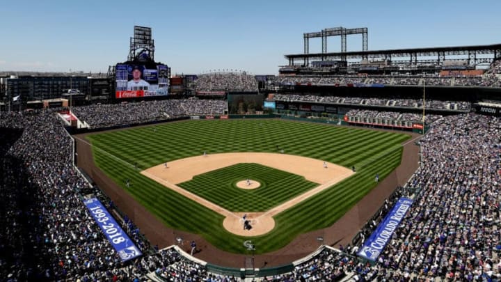 DENVER, CO - APRIL 22: The Colorado Rockies play the Chicago Cubs at Coors Field on April 22, 2018 in Denver, Colorado. (Photo by Matthew Stockman/Getty Images)