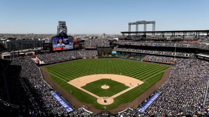 DENVER, CO - APRIL 22: The Colorado Rockies play the Chicago Cubs at Coors Field on April 22, 2018 in Denver, Colorado. (Photo by Matthew Stockman/Getty Images)