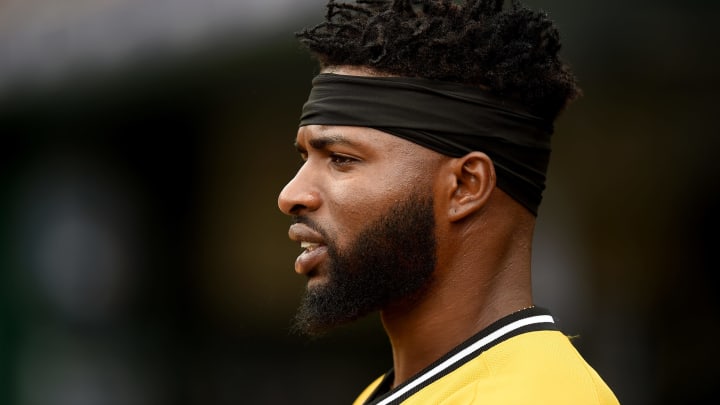 PITTSBURGH, PA – JUNE 02: Gregory Polanco #25 of the Pittsburgh Pirates watches the game against the Milwaukee Brewers at PNC Park on June 2, 2019 in Pittsburgh, Pennsylvania. (Photo by G Fiume/Getty Images)