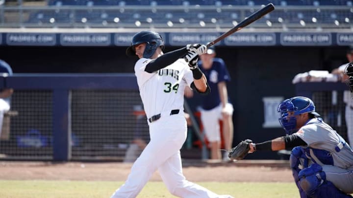 PEORIA, AZ - OCTOBER 16: Jared Oliva #34 of the Peoria Javelinas (Pittsburgh Pirates) bats against the Salt River Rafters during an Arizona Fall League game at Peoria Sports Complex on October 16, 2019 in Peoria, Arizona. (Photo by Joe Robbins/Getty Images)