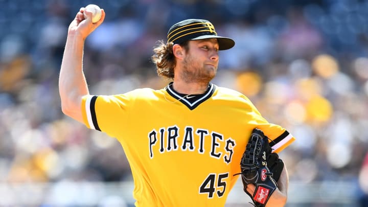 PITTSBURGH, PA – APRIL 09: Gerrit Cole #45 of the Pittsburgh Pirates in action against the Atlanta Braves at PNC Park on April 9, 2017 in Pittsburgh, Pennsylvania. (Photo by Joe Sargent/Getty Images)
