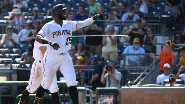 PITTSBURGH, PA - SEPTEMBER 03: Gregory Polanco #25 of the Pittsburgh Pirates celebrates after hitting a two run home run in the sixth inning during the game against the Cincinnati Reds at PNC Park on September 3, 2018 in Pittsburgh, Pennsylvania. (Photo by Justin Berl/Getty Images)