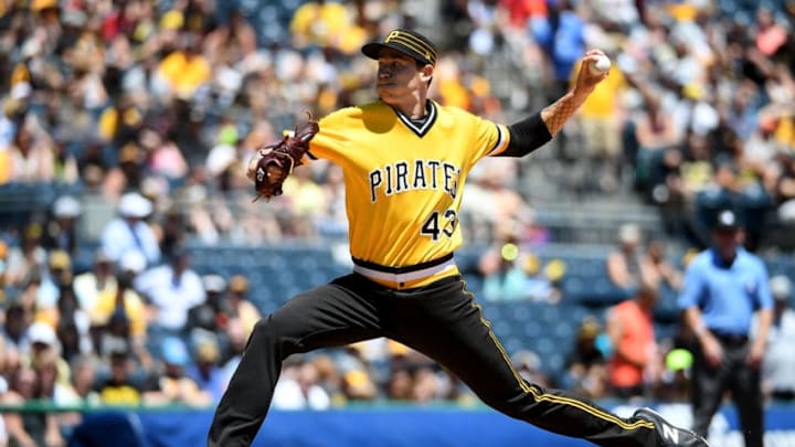 PITTSBURGH, PA - JUNE 23: Steven Brault #43 of the Pittsburgh Pirates delivers a pitch in the first inning during the game against the San Diego Padres at PNC Park on June 23, 2019 in Pittsburgh, Pennsylvania. (Photo by Justin Berl/Getty Images)