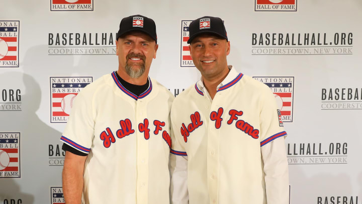 NEW YORK, NEW YORK – JANUARY 22: (L-R) Larry Walker and Derek Jeer pose for a photo after being elected into the National Baseball Hall of Fame Class of 2020 on January 22, 2020 at the St. Regis Hotel in New York City. The National Baseball Hall of Fame induction ceremony will be held on Sunday, July 26, 2020 in Cooperstown, NY. (Photo by Mike Stobe/Getty Images)