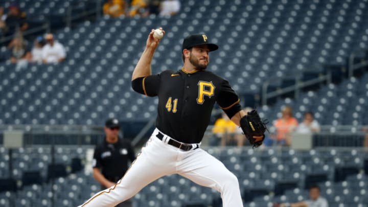 PITTSBURGH, PA - SEPTEMBER 16: Connor Overton #41 of the Pittsburgh Pirates pitches in the first inning against the Cincinnati Reds during the game at PNC Park on September 16, 2021 in Pittsburgh, Pennsylvania. (Photo by Justin K. Aller/Getty Images)