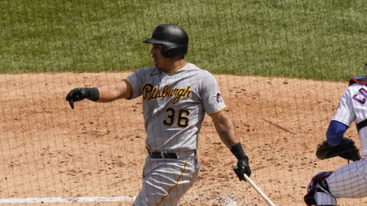 CHICAGO, ILLINOIS - AUGUST 02: Jose Osuna #36 of the Pittsburgh Pirates at bat during the game against the Chicago Cubs at Wrigley Field on August 02, 2020 in Chicago, Illinois. (Photo by Nuccio DiNuzzo/Getty Images)