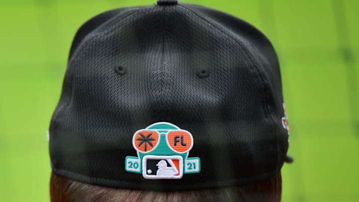 BRADENTON, FLORIDA - MARCH 22: A detail of the 2021 MLB Grapefruit league logo during a spring training game between the Pittsburgh Pirates and the Baltimore Orioles on March 22, 2021 at LECOM Park in Bradenton, Florida. (Photo by Julio Aguilar/Getty Images)