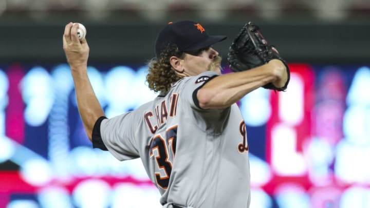 MINNEAPOLIS, MN - AUGUST 02: Andrew Chafin #37 of the Detroit Tigers delivers a pitch against the Minnesota Twins in the seventh inning of the game at Target Field on August 2, 2022 in Minneapolis, Minnesota. The Tigers defeated the Twins 5-3. (Photo by David Berding/Getty Images)