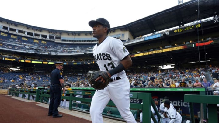 PITTSBURGH, PA - JULY 28: Ke'Bryan Hayes #13 of the Pittsburgh Pirates takes the field against the Milwaukee Brewers during the game at PNC Park on July 28, 2021 in Pittsburgh, Pennsylvania. (Photo by Justin K. Aller/Getty Images)