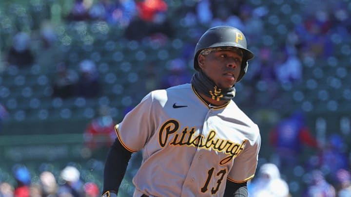CHICAGO, ILLINOIS - APRIL 01: Ke'Bryan Hayes #13 of the Pittsburgh Pirates runs the bases after hitting a two run home run in the 1st inning against the Chicago Cubs during the Opening Day home game at Wrigley Field on April 01, 2021 in Chicago, Illinois. (Photo by Jonathan Daniel/Getty Images)