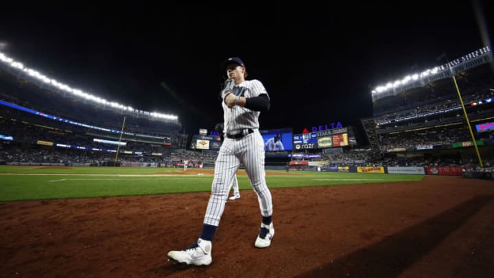 NEW YORK, NY - JUNE 6: Clint Frazier #77 of the New York Yankees runs to the dugout against the Boston Red Sox during the tenth inning at Yankee Stadium on June 6, 2021 in the Bronx borough of New York City. The Red Sox won 6-5. (Photo by Adam Hunger/Getty Images)