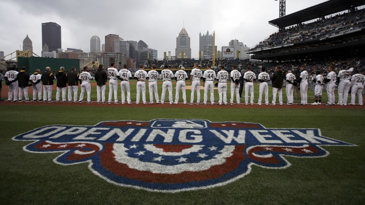 PITTSBURGH, PA – APRIL 07: The Pittsburgh Pirates in action against the Atlanta Braves on Opening Day at PNC Park on April 7, 2017 in Pittsburgh, Pennsylvania. (Photo by Justin K. Aller/Getty Images) *** Local Caption ***