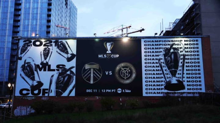 Dec 10, 2021; Portland, OR, USA; A banner at the De Paul Treatment Center promoting the MLS Cup between the New York City FC and the Portland Timbers on Dec. 11 at Providence Park. Mandatory Credit: Kirby Lee-USA TODAY Sports Dec 10, 2021; Portland, OR, USA; A banner at the De Paul Treatment Center promoting the MLS Cup between the New York City FC and the Portland Timbers on Dec. 11 at Providence Park. Mandatory Credit: Kirby Lee-USA TODAY Sports