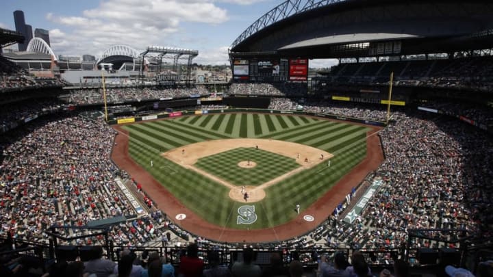 Jul 12, 2015; Seattle, WA, USA; General view of Safeco Field during the fourth inning of a game between the Los Angeles Angels and Seattle Mariners. Mandatory Credit: Jennifer Buchanan-USA TODAY Sports