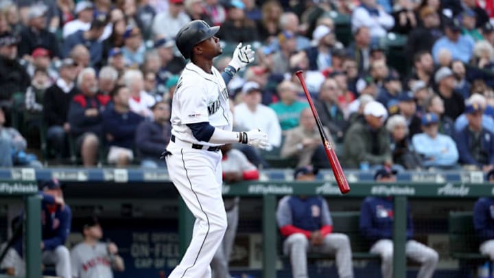 SEATTLE, WA - MARCH 28: Tim Beckham #1 of the Seattle Mariners reacts after hitting a solo home run against the Boston Red Sox in the second inning during their Opening Day game at T-Mobile Park on March 28, 2019 in Seattle, Washington. (Photo by Abbie Parr/Getty Images) SEATTLE, WA - MARCH 28: Tim Beckham #1 of the Seattle Mariners reacts after hitting a solo home run against the Boston Red Sox in the second inning during their Opening Day game at T-Mobile Park on March 28, 2019 in Seattle, Washington. (Photo by Abbie Parr/Getty Images)