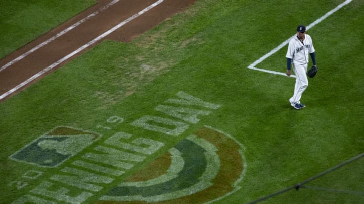 SEATTLE, WA - APRIL 01: Felix Hernadez #34 of the Seattle Mariners walks off the field after his first non-Opening Day start in 10 years during the sixth inning against the Los Angeles Angels of Anaheim at T-Mobile Park on April 1, 2019 in Seattle, Washington. (Photo by Lindsey Wasson/Getty Images)