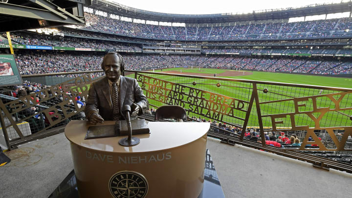 The Dave Niehaus statue out in right field.