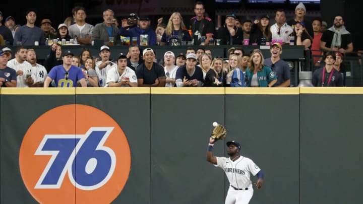 SEATTLE, WASHINGTON - JULY 07: Taylor Trammell #20 of the Seattle Mariners in action against the New York Yankees at T-Mobile Park on July 07, 2021 in Seattle, Washington. (Photo by Steph Chambers/Getty Images)