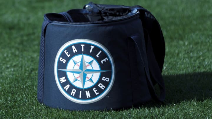 OAKLAND, CA - APRIL 03: Detailed view of a Seattle Mariners logo baseball bag on the field before the game against the Oakland Athletics at O.co Coliseum on April 3, 2014 in Oakland, California. The Oakland Athletics defeated the Seattle Mariners 3-2 in 12 innings. (Photo by Jason O. Watson/Getty Images)