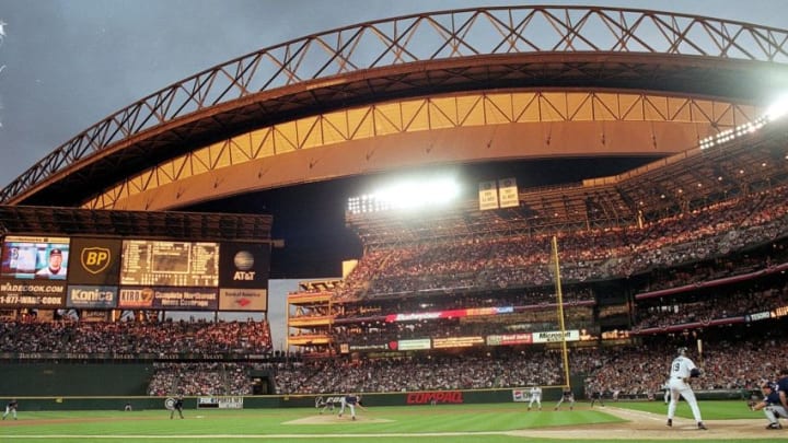 15 Jul 1999: A general view at sunset of the Inaugural Game between the Seattle Mariners and the San Diego Padres at Safeco Field in Seattle, Washington. The Padres defeated the Mariners 3-2. Mandatory Credit: Otto Greule Jr. /Allsport 15 Jul 1999: A general view at sunset of the Inaugural Game between the Seattle Mariners and the San Diego Padres at Safeco Field in Seattle, Washington. The Padres defeated the Mariners 3-2. Mandatory Credit: Otto Greule Jr. /Allsport