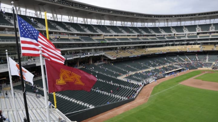 MINNEAPOLIS, MN - MARCH 27: Target Field before an exhibition game between the Minnesota Golden Gophers and the Louisiana Tech Bulldogs on March 27, 2010 in Minneapolis, Minnesota. Bulldogs defeated the Gophers 9-1. (Photo by Hannah Foslien /Getty Images)