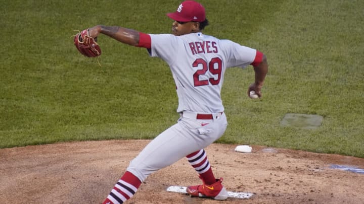 This is a 2022 photo of Alex Reyes of the St. Louis Cardinals baseball  team. This image reflects the St. Louis Cardinals active roster Saturday,  March 19, 2022, in Jupiter Fla., when