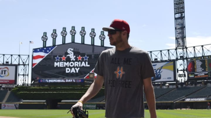 CHICAGO, IL - MAY 29: Chris Sale #41 of the Boston Red Sox leaves the field after warming up before the game against the Chicago White Sox on May 29, 2017 at Guaranteed Rate Field in Chicago, Illinois. (Photo by David Banks/Getty Images)