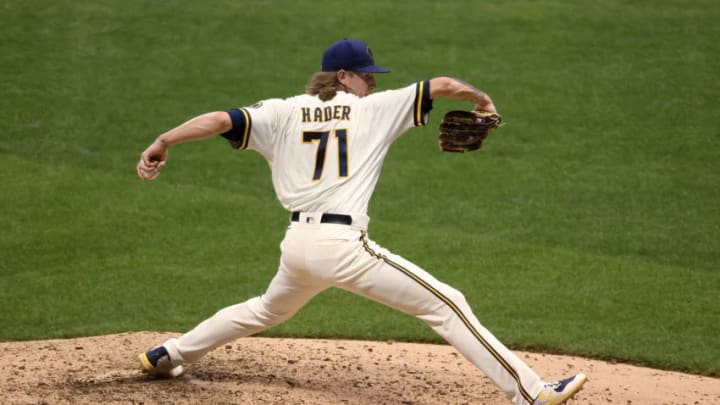 MILWAUKEE, WISCONSIN - AUGUST 24: Josh Hader #71 of the Milwaukee Brewers pitches in the eighth inning against the Cincinnati Reds at Miller Park on August 24, 2020 in Milwaukee, Wisconsin. (Photo by Dylan Buell/Getty Images)