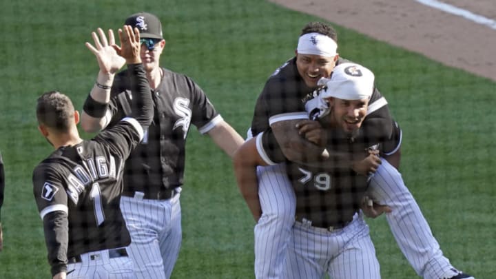 CHICAGO, ILLINOIS - MAY 13: The Chicago White Sox celebrate their win over the Minnesota Twins at Guaranteed Rate Field on May 13, 2021 in Chicago, Illinois. The White Sox defeated the Twins 4-2. (Photo by Nuccio DiNuzzo/Getty Images)