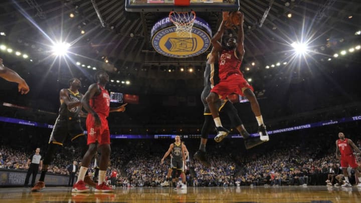 OAKLAND, CA - FEBRUARY 23: Kenneth Faried #35 of the Houston Rockets shoots the ball against the Golden State Warriors on February 23, 2019 at ORACLE Arena in Oakland, California. NOTE TO USER: User expressly acknowledges and agrees that, by downloading and or using this photograph, User is consenting to the terms and conditions of the Getty Images License Agreement. Mandatory Copyright Notice: Copyright 2019 NBAE (Photo by Bill Baptist/NBAE via Getty Images) OAKLAND, CA - FEBRUARY 23: Kenneth Faried #35 of the Houston Rockets shoots the ball against the Golden State Warriors on February 23, 2019 at ORACLE Arena in Oakland, California. NOTE TO USER: User expressly acknowledges and agrees that, by downloading and or using this photograph, User is consenting to the terms and conditions of the Getty Images License Agreement. Mandatory Copyright Notice: Copyright 2019 NBAE (Photo by Bill Baptist/NBAE via Getty Images)