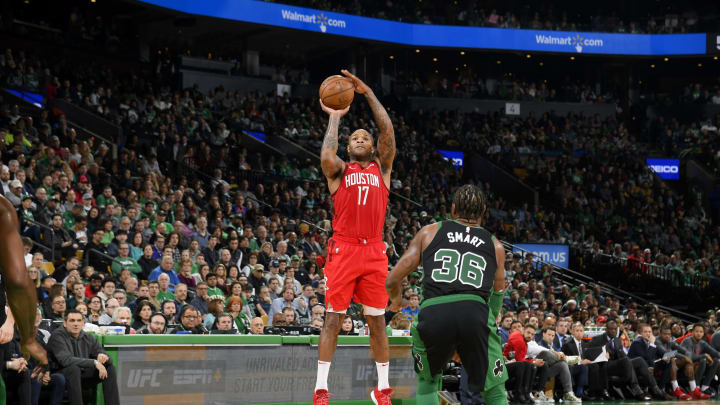 PJ Tucker #17 of the Houston Rockets shoots the ball against the Boston Celtics