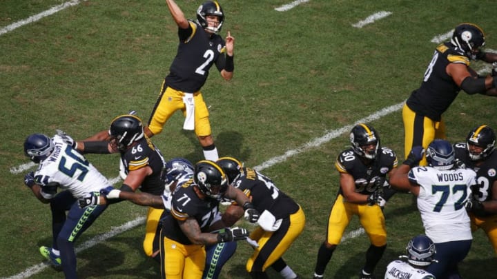 PITTSBURGH, PA - SEPTEMBER 15: Mason Rudolph #2 of the Pittsburgh Steelers passes against the Seattle Seahawks on September 15, 2019 at Heinz Field in Pittsburgh, Pennsylvania. (Photo by Justin K. Aller/Getty Images)