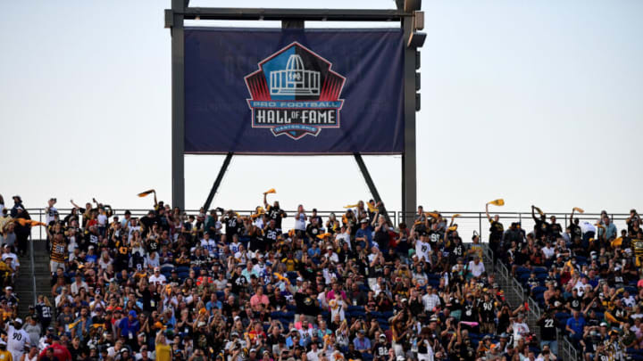 CANTON, OHIO - AUGUST 5: Fans cheer during the 2021 NFL preseason Hall of Fame Game between the Pittsburgh Steelers and Dallas Cowboys at Tom Benson Hall Of Fame Stadium on August 5, 2021 in Canton, Ohio. (Photo by Emilee Chinn/Getty Images)