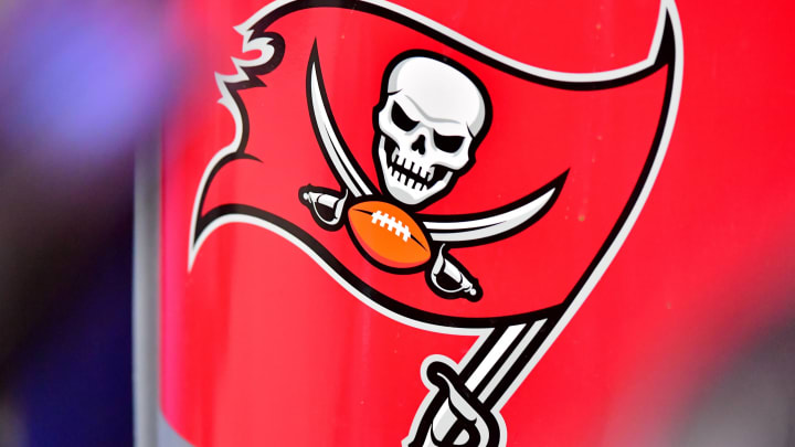 A detail view of a Tampa Bay Buccaneers logo (Photo by Julio Aguilar/Getty Images)
