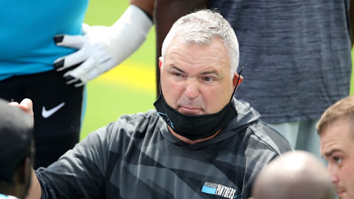Offensive line coach Pat Meyer of the Carolina Panthers. (Photo by Sean M. Haffey/Getty Images)