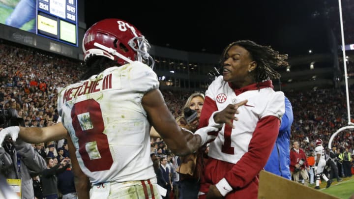 Alabama Crimson Tide wide receiver John Metchie III (8) wide receiver Jameson Williams (1) Mandatory Credit: Gary Cosby Jr.-USA TODAY Sports