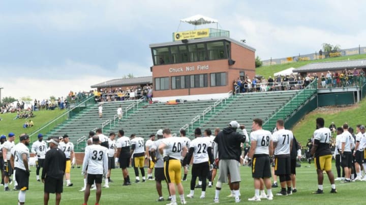 Pittsburgh Steelers practice at Chuck Noll Field for training camp at St. Vincent College. Mandatory Credit: Philip G. Pavely-USA TODAY Sports