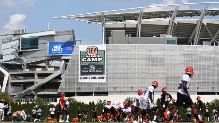 Jul 29, 2016; Cincinnati, OH, USA; A general view of the Cincinnati Bengals running drills during training camp at Paul Brown Stadium. Mandatory Credit: Aaron Doster-USA TODAY Sports