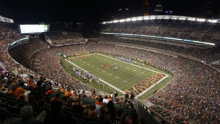 Aug 12, 2016; Cincinnati, OH, USA; A general view of Paul Brown Stadium during a preseason NFL football game with the Minnesota Vikings and the Cincinnati Bengals. Mandatory Credit: David Kohl-USA TODAY Sports