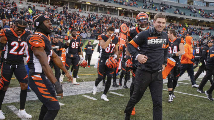 CINCINNATI, OH - DECEMBER 01: Head coach Zac Taylor of the Cincinnati Bengals is seen following the game in which the Bengals picked up their first win over the New York Jets at Paul Brown Stadium on December 1, 2019 in Cincinnati, Ohio. (Photo by Michael Hickey/Getty Images)